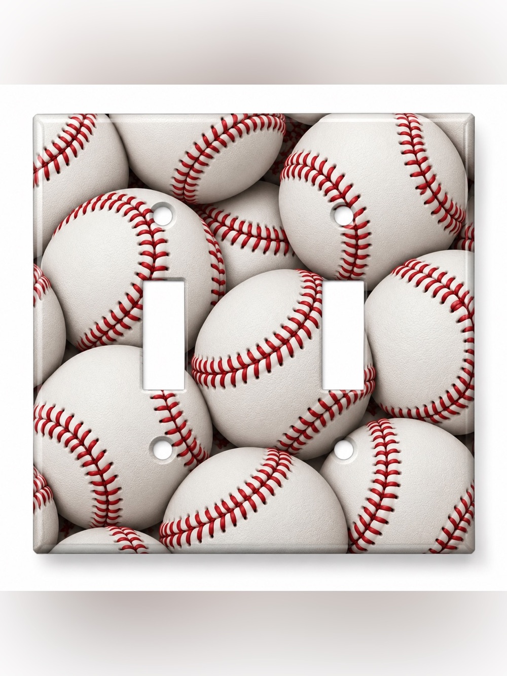 Baseball Double Light Switch Cover Boys Kids Room Sports Red Stitch Wall Plate